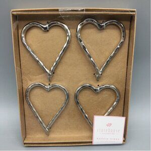 x4 Storehouse Silver Metal Heart Napkin Ring Set Valentine's Day Wedding Bridal